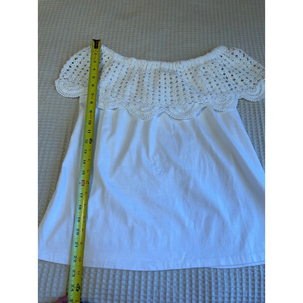 Collections Ect. Boho Cottage Off Shoulder Eyelet Crochet 100% Cotton Top Medium - Picture 5 of 8
